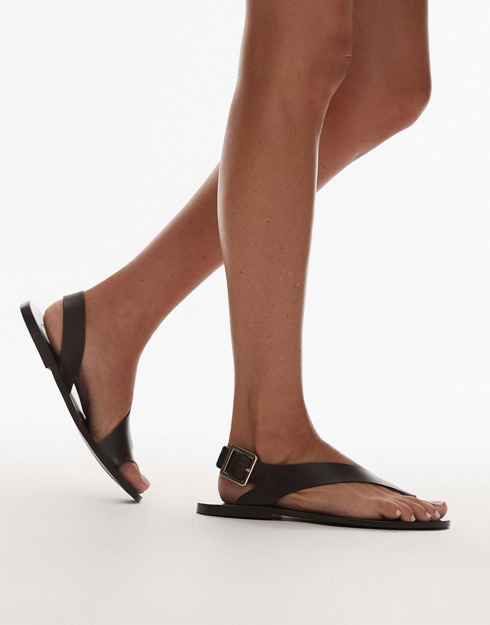 Mango $129 MNG Leather Toe Loop Buckle Strap Sandals Black EUR 39 NWOT